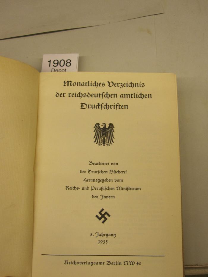 Monatliches Verzeichnis der reichsdeutschen amtlichen Druckschriften (1935)