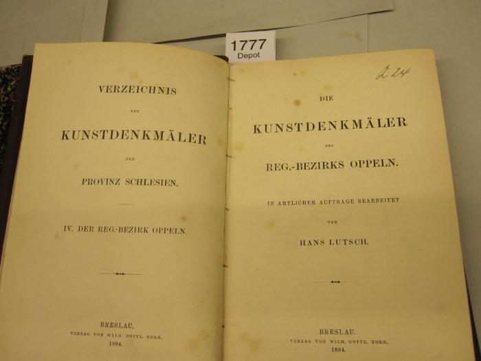  Die Kunstdenkmäler des Reg.-Bezirks Oppeln (1894)