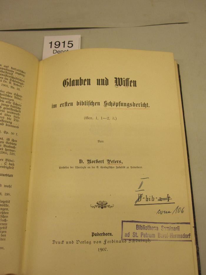  Glauben und Wissen im ersten biblischen Schöpfungsbericht (Gen.1,1-2,3) (1907)