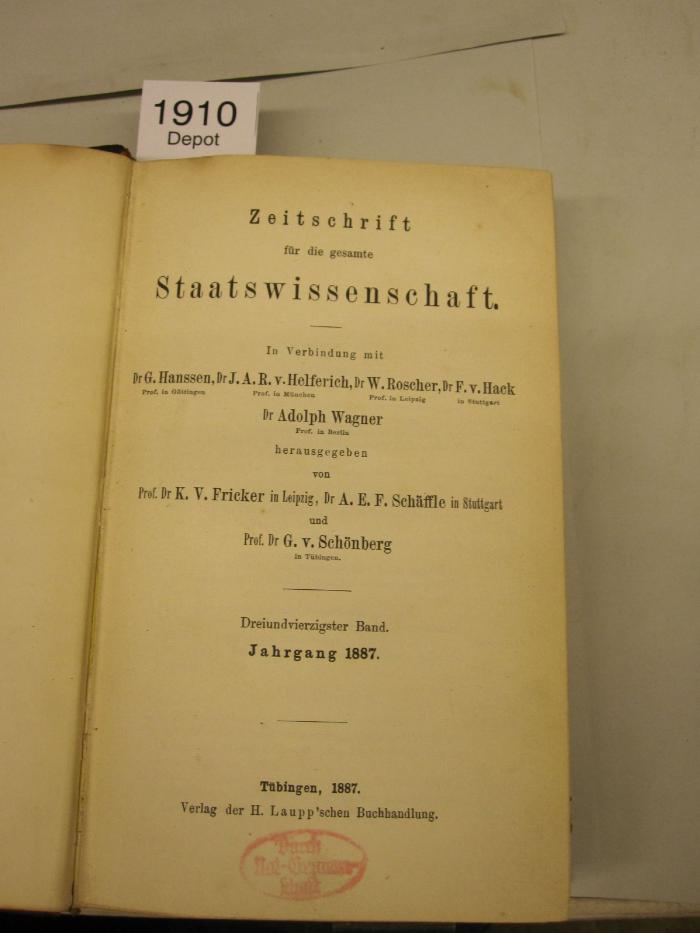  Zeitschrift für die gesamte Staatswissenschaft (1887)