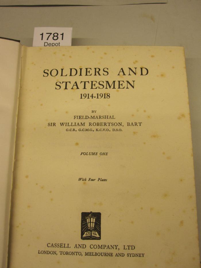  Soldiers and Statesmen 1914-1918 (1926)