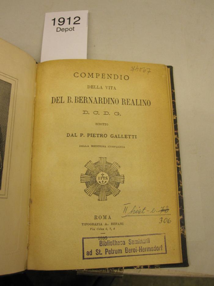  Compendio della vita del B. Bernardino Realino D. C. D. G. (1895)
