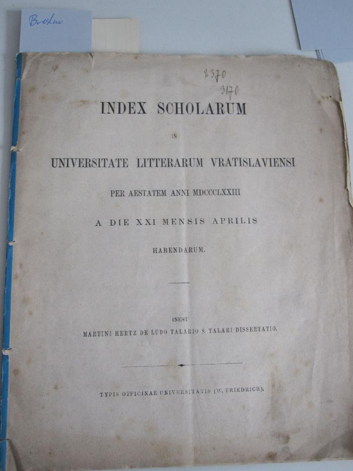  Index Scholarum in Universitate Litterarum Vratislaviensi (1873)