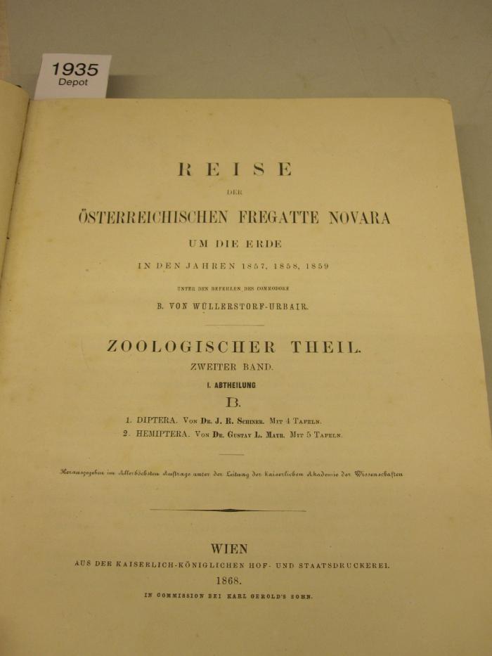  Reise der österreichischen Fregatte Novara um die Erde : in den Jahren 1857, 1858, 1859, unter den Befehlen des Commodore B. von Müllerstorf-Urbair : Zoologischer Theil. Diptera. Hemiptera. (1868)