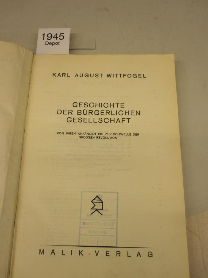  Geschichte der bürgerlichen Gesellschaft von ihren Anfängen bis zur Schwelle der Grossen Revolution. (1924)