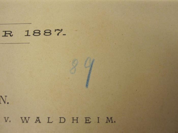 IV 5207: Gesamt-Inhalts-Verzeichnis der Allgemeinen Bauzeitung : Jahrgänge I-L (1836-1855) (1887);- (unbekannt), Von Hand: Nummer; '89'. 