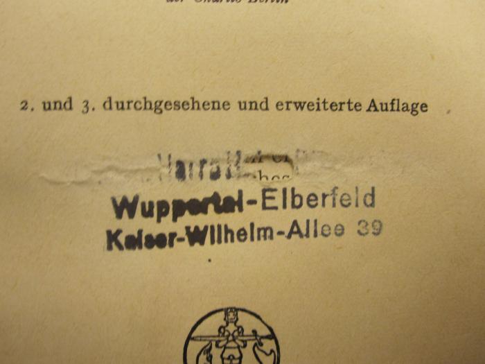 51 / 246 (unbekannt), Stempel: Ortsangabe, Name; '[.........] Wuppertal-Elberfeld Kaiser-Wilhelm-Allee 39'. 