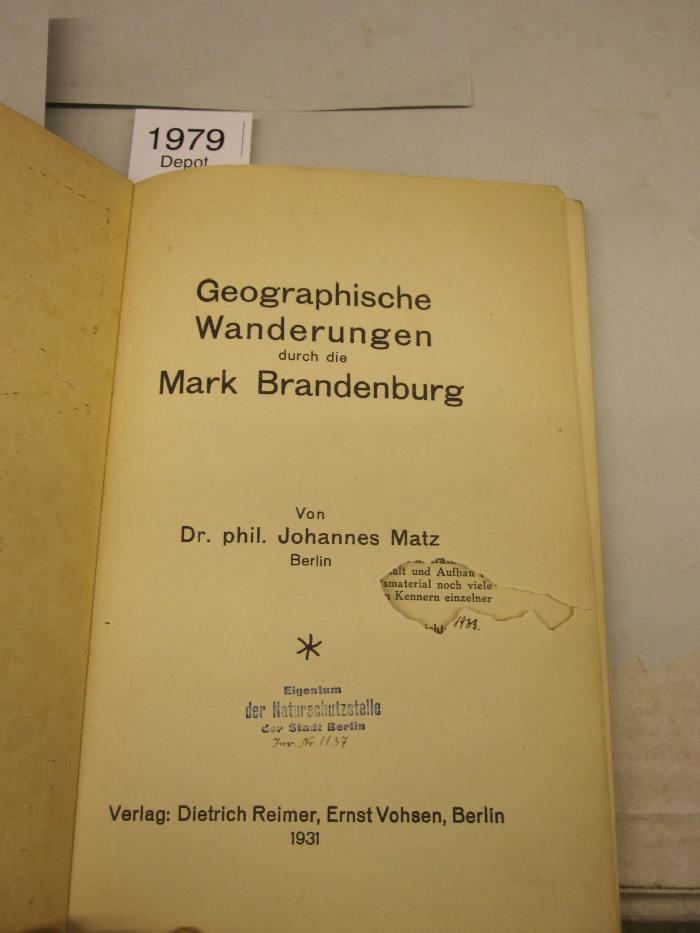  Geographische Wanderungen durch die Mark Brandenburg (1931)