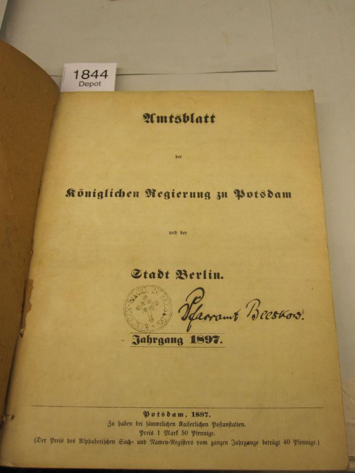  Amtsblatt der Königlichen Regierung zu Potsdam und der Stadt Berlin (1897)