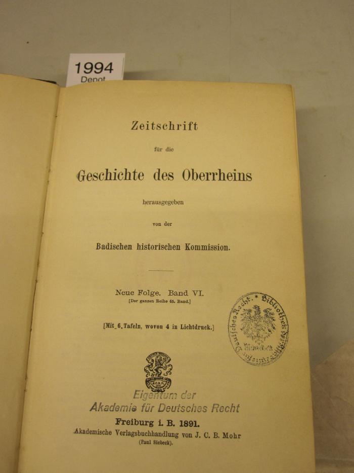  Zeitschrift für die Geschichte des Oberrheins (1891)