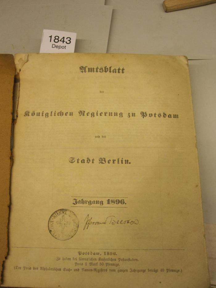  Amtsblatt der Königlichen Regierung zu Potsdam und der Stadt Berlin (1896)