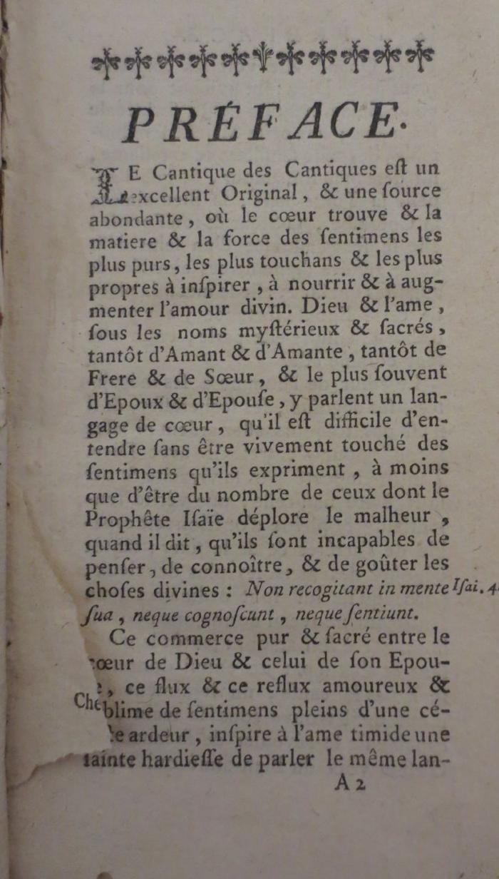  L'Année Affective, ou Sentimens sur l'Amour de Dieu, tirés du Cantique des Cantiques, pour chaque jour de l'Année. Nouvelle édition. (1772);- (unbekannt), Ausriss: . 