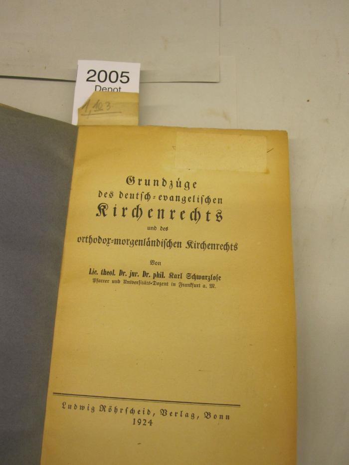  Grundzüge des deutsch-evangelischen Kirchenrechts und des orthodox-morgenländischen Kirchenrechts (1924)