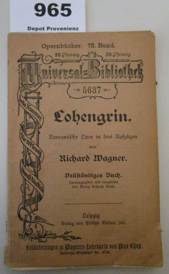  Lohengrin : Romantische Oper in drei Aufzügen (o.J.)