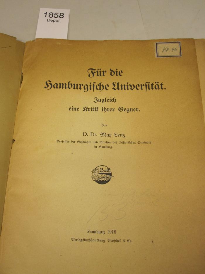  Für die Hamburgische Universität (1918)