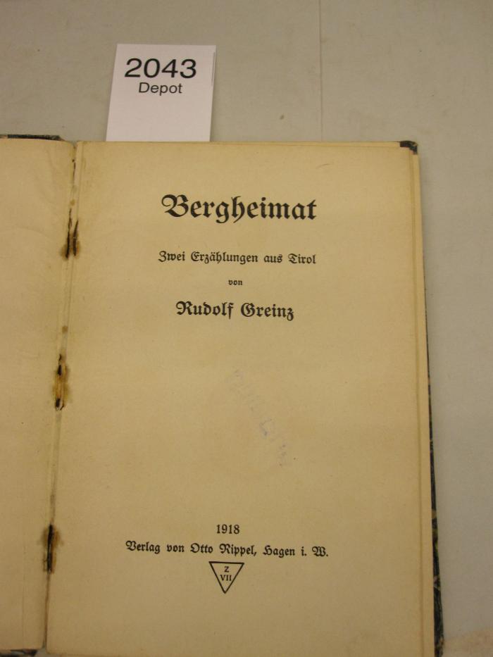  Bergheimat : Zwei Erzählungen aus Tirol (1918)