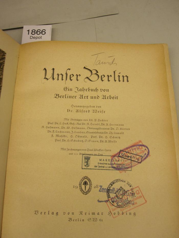  Unser Berlin : Ein Jahrbuch von Berliner Art und Arbeit (1928)
