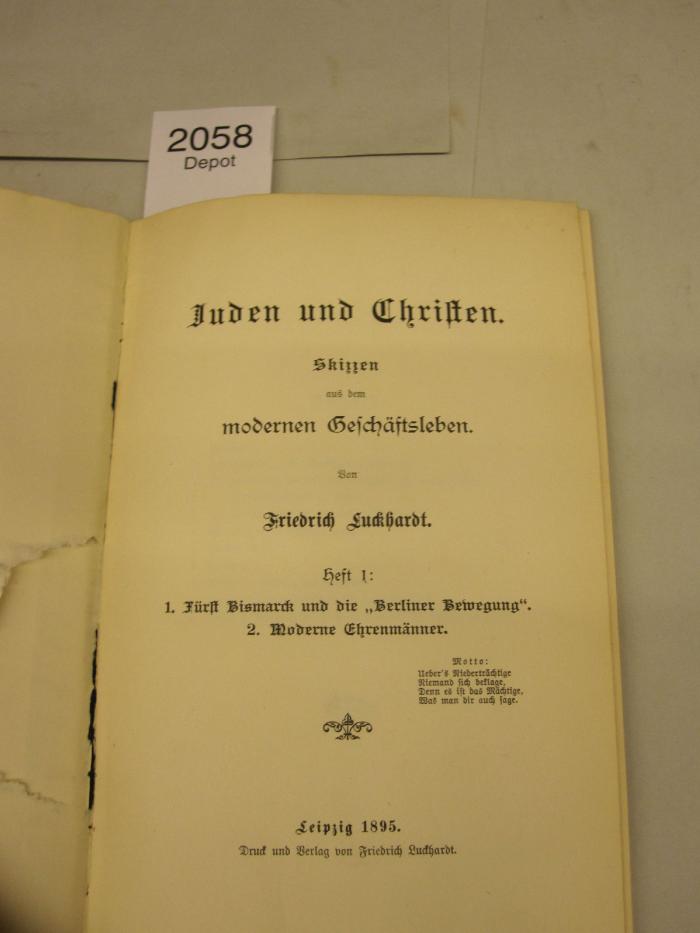  Juden und Christen : Skizzen aus dem modernen Geschäftsleben (1895)
