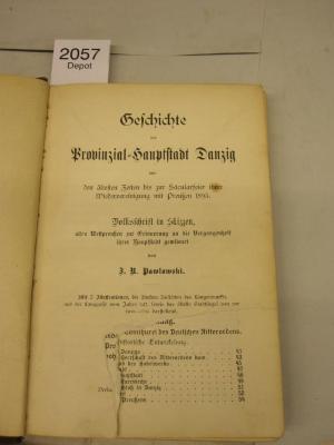  Geschichte der Provinzial-Hauptstadt Danzig (1893);- (unbekannt), Ausriss: -. 