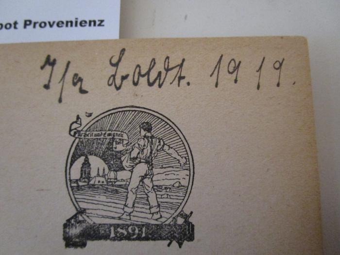 - (Boldt, Isa), Von Hand: Autogramm, Name, Datum; 'Isa Boldt. 1919.'. ;L 242 Fed 52 : Das letzte Stündlein des Papstes : Umbrische Reisegeschichtlein (1918)