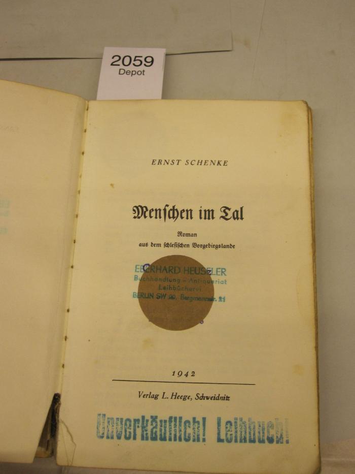  Menschen im Tal : Roman aus dem schlesischen Vorgebirgslande (1942)