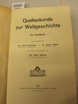  Quellenkunde zur Weltgeschichte (1910)