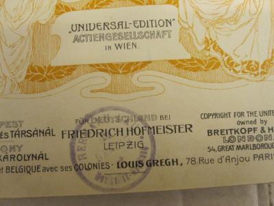  Czaar und Zimmermann : komische Oper in drei Aufzügen (o.J.);- (Hermann Lau (Danzig)), Stempel: Name, Ortsangabe, Berufsangabe/Titel/Branche; 'Hermann Lau
Danzig
Musikalien-Handlung'.  (Prototyp)