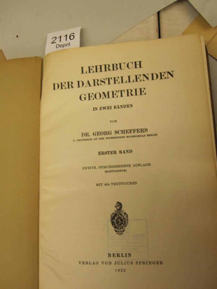  Lehrbuch der darstellenden Geometrie (1922)