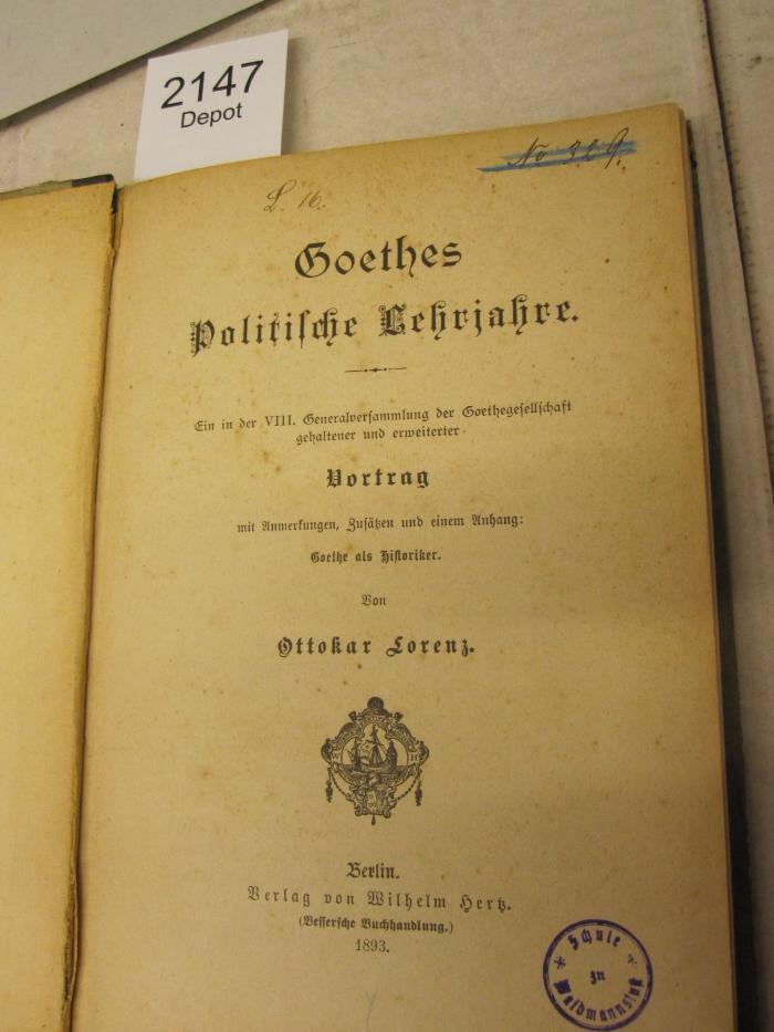  Goethes politische Lehrjahre (1893)