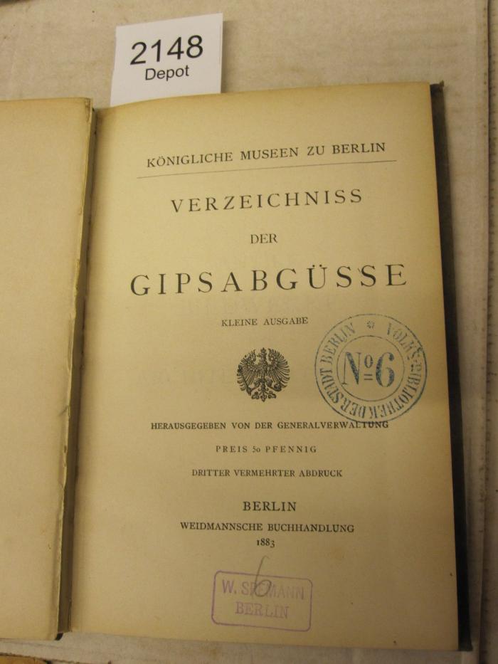  Verzeichnis der Gipsabgüsse (1883)