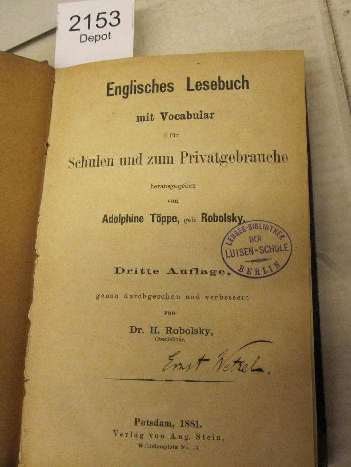  Englisches Lesebuch mit Vocabular für Schule und zum Privatgebrauch (1881)