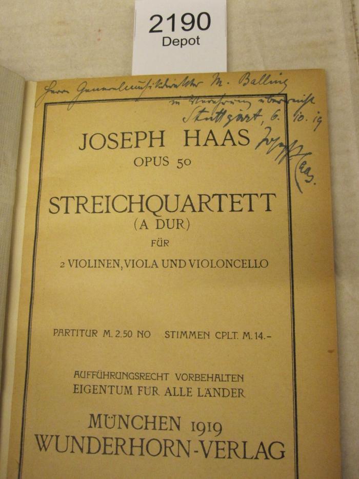  Streichquartett (A Dur)  für 2 Violinen, Viola und Violoncello (1919)