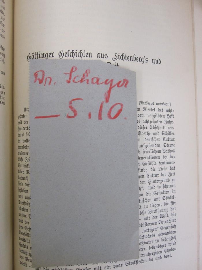 Deutsche Rundschau (Juli-August-September 1901) (1901);- (Schager, [?]), Papier: Name, Berufsangabe/Titel/Branche, Datum, Nummer; 'Dr. Schager
- 5.10'. 