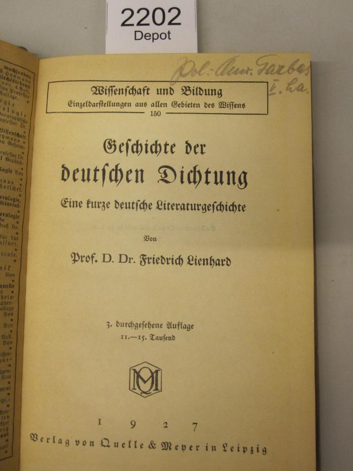  Geschichte der deutschen Dichtung (1927)