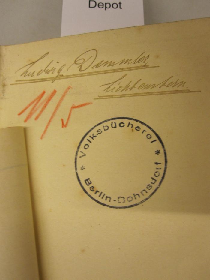  421 geistliche und weltliche Männer-Chöre;- (Demmler, Ludwig), Von Hand: Autogramm, Ortsangabe, Name; 'Ludwig Demmler,
Lichtenstern'. 