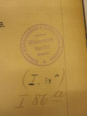 - (Viktoria-Luisen-Schule Berlin-Wilmersdorf), Von Hand: Signatur; 'I 86 a'. 