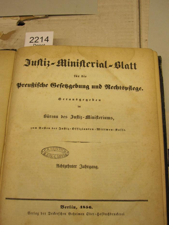  Justiz-Ministerial-Blatt für die Preußische Gesetzgebung und Rechtspflege (1856)