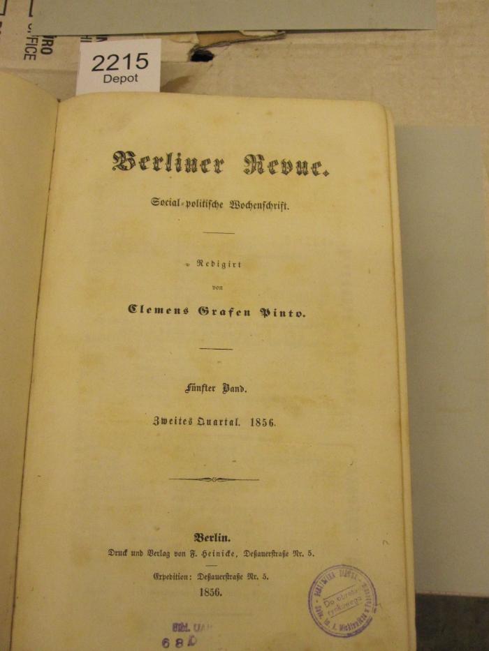  Berliner Revue : Social-politische Wochenschrift (1856)