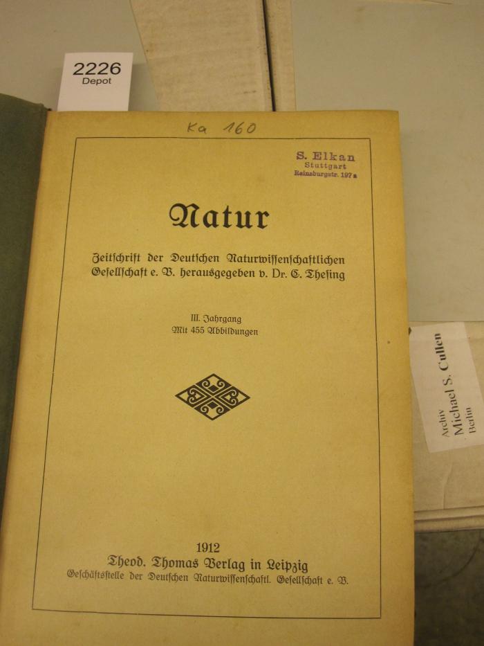 Ka 160: Natur : Zeitschrift der Deutschen Naturwissenschaftlichen Gesellschaft e. V. (1912)