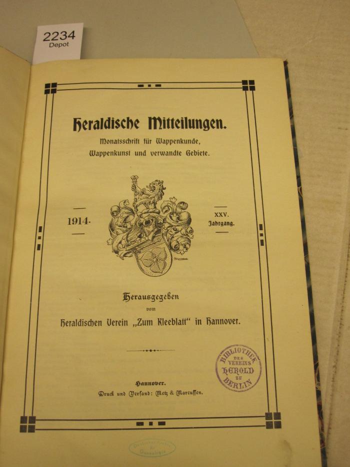  Heraldische Mitteilungen : Monatsschrift für Wappenkunde, Wappenkunst und verwandte Gebiete (1914)
