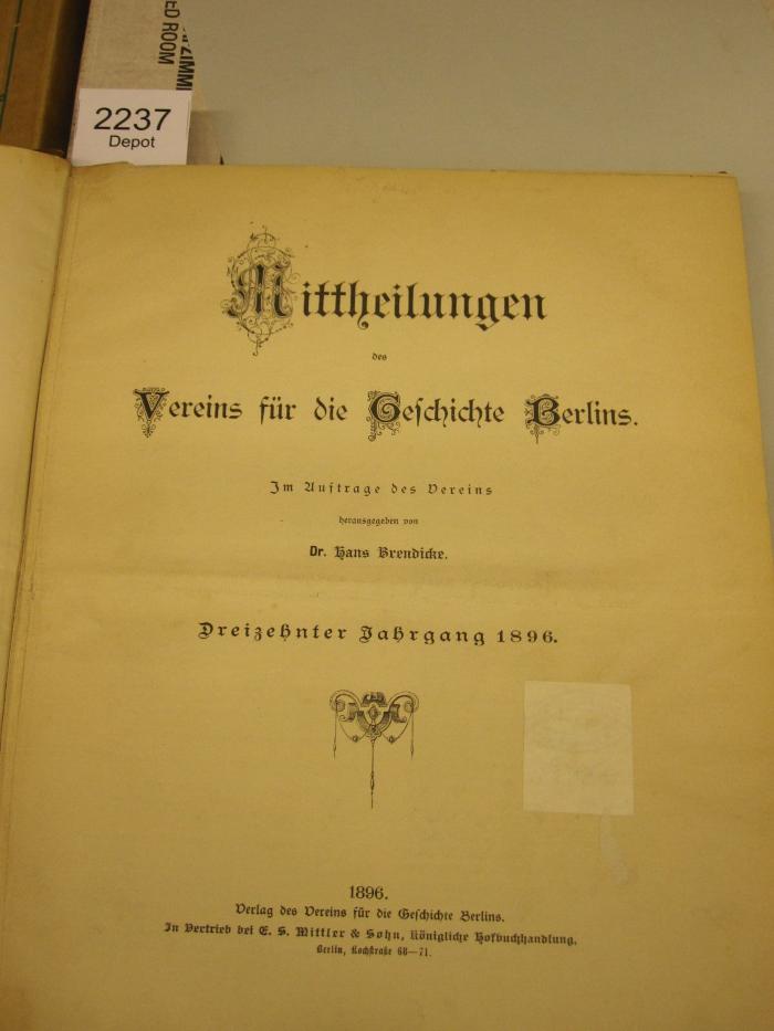  Mittheilungen des Vereins für die Geschichte Berlins (1869)