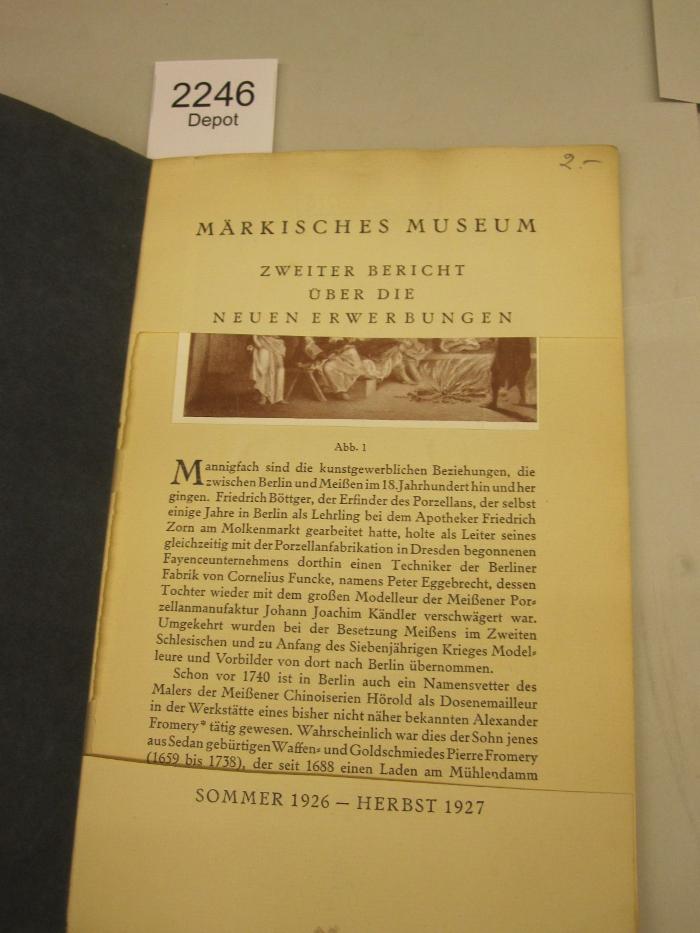  Märkisches Museum : Zweiter Bericht über die Neuerwerbungen ; Sommer 1926 - Herbst 1927 ([1927])