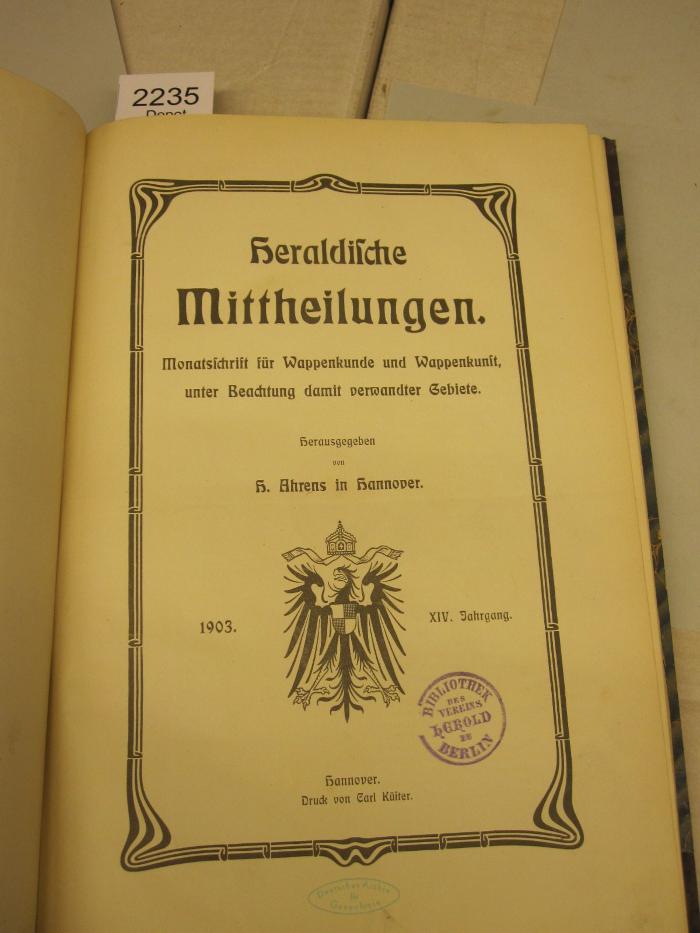  Heraldische Mittheilungen : Monatsschrift für Wappenkunde und Wappenkunst, unter Beachtung damit verwandter Gebiete (1903)