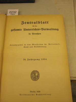  Zentralblatt für die gesamte Unterrichts-Verwaltung in Preußen (1934)