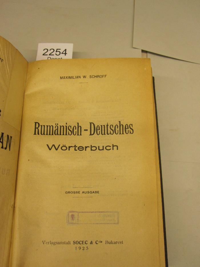 1,1 325 1: Rumänisch-Deutsches Wörterbuch : Grosse Ausgabe (1925)