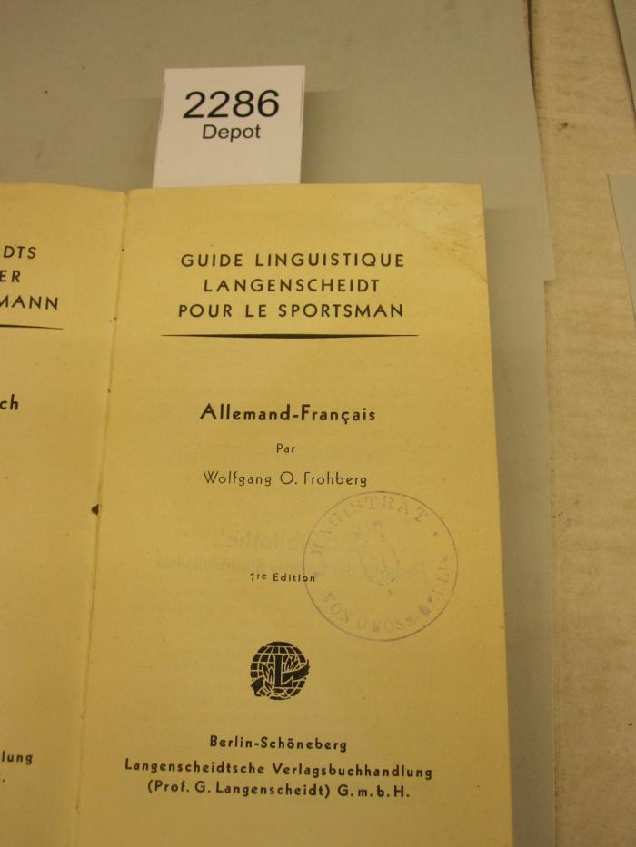  Guide Linguistique Langenscheidt pour le Sportsman : Allemand-Francais (o.J.)