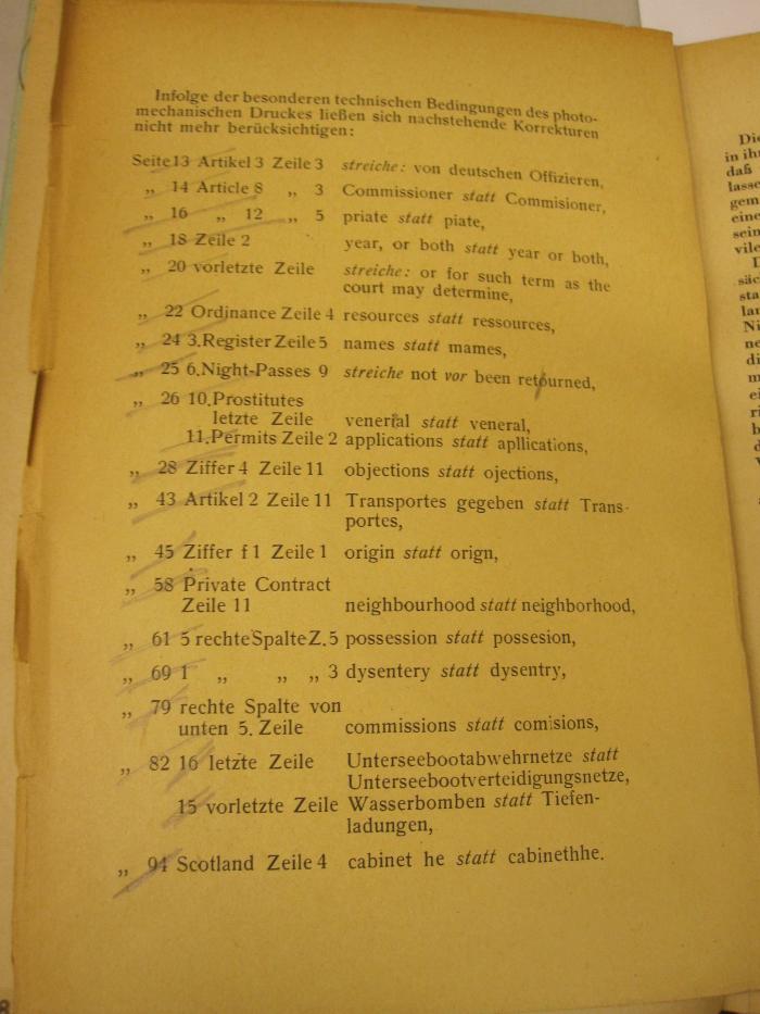  Ordinances of the military Authorities (1942);- (unbekannt), Von Hand: Annotation. 