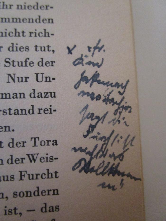  Rabbi Mosche Ben Maimon : Ein Systematischer Querschnitt durch sein Werk (1935);- (Baer, Bernhard), Von Hand: Annotation; '[...]Hoffnung[...........]'. 