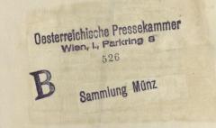 G93 / 1603 (Österreichische Pressekammer;Münz, Sigmund), Stempel: Exemplarnummer; '526'. 