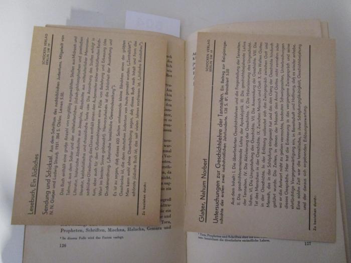 - (unbekannt), Papier: Lesezeichen. ; Rabbi Mosche Ben Maimon : Ein Systematischer Querschnitt durch sein Werk (1935)